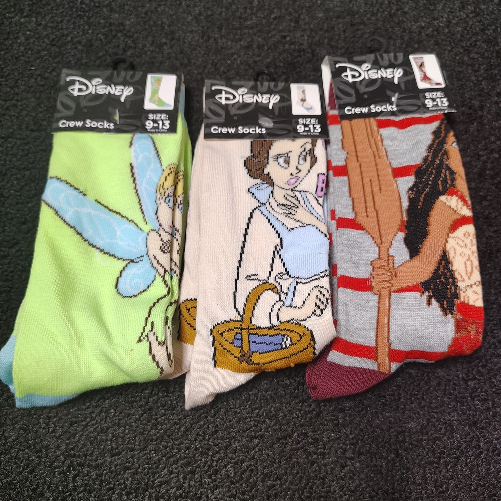 Disney Princess Crew Socks Set Of 3Unisex Size 9-13 NEW